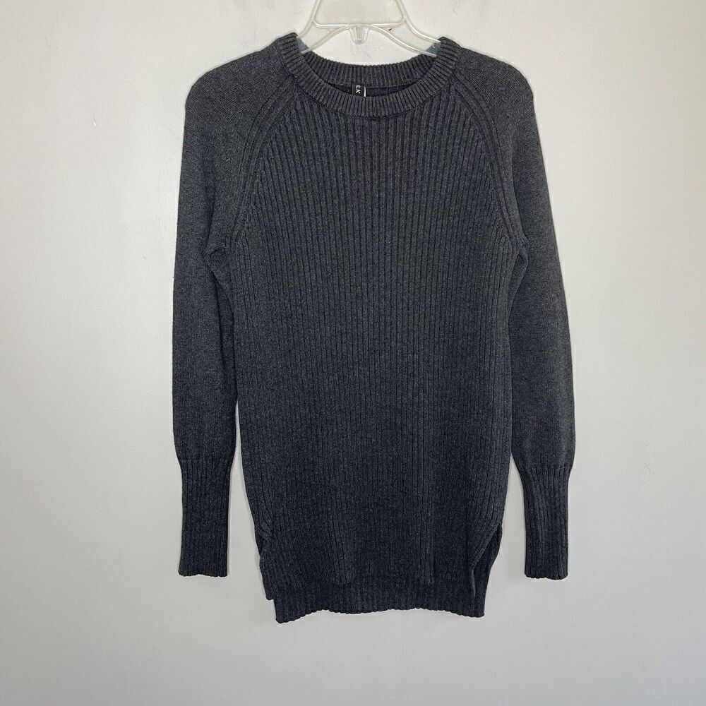 BLK Sweater Womens XS Gray Ribbed Pullover Knit Tunic Cotton Cashmere Blend